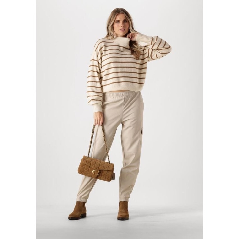 Penn & Ink NY Faux Leather Cargo Joggers Off White Cream High Rise Small